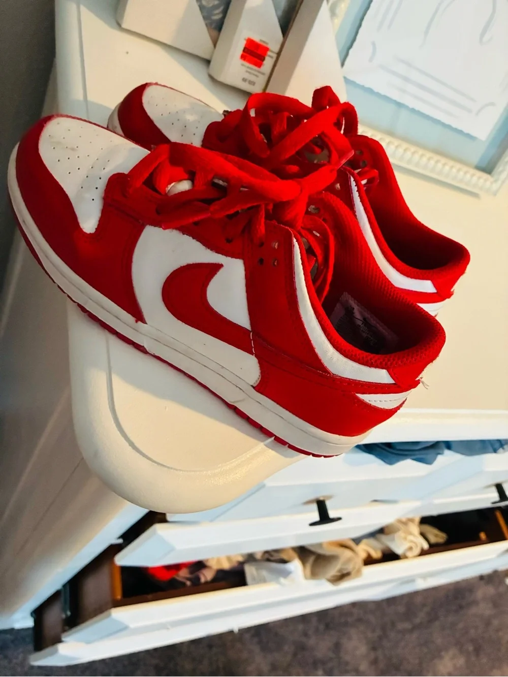 Nike Kids Red and White Low-Top Sneakers
